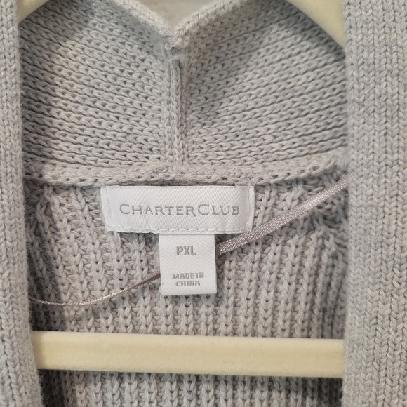 Charter Club Gray Open Cardigan Sweater PXL 100% Cotton Rolled Sleeve Pockets - Picture 2 of 5